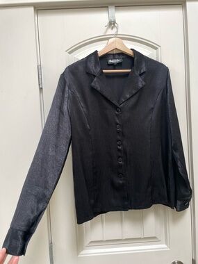 Aventura Black Satin-Effect Button-Front Blouse